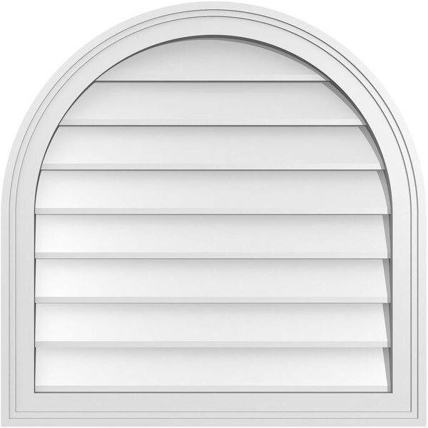Ekena Millwork Round Top Surface Mount PVC Gable Vent w/ 2"W x 1-1/2"P Brickmould Frame, 26"W x 26"H GVPRT26X2602SN - main